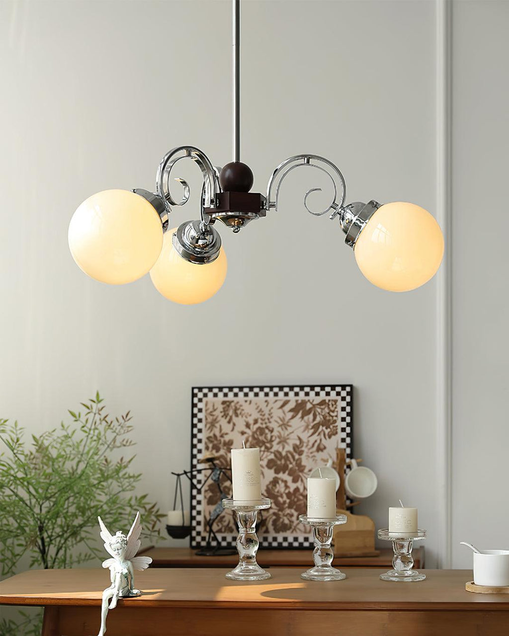 Kotter Lustre Crème Bras Courbés en Nickel Satiné Sculptural - Neutralighting