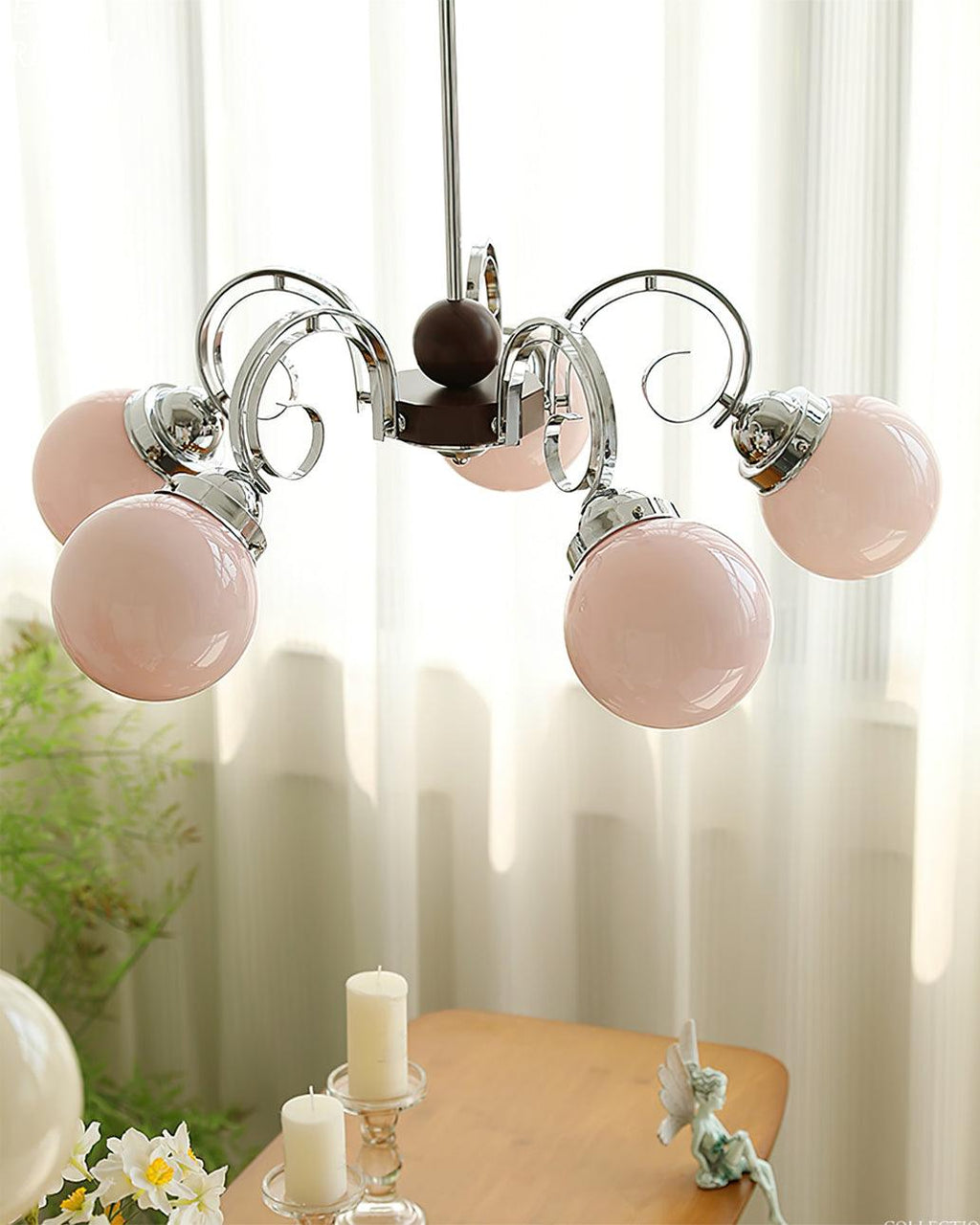 Kotter Lustre Crème Bras Courbés en Nickel Satiné Sculptural - Neutralighting