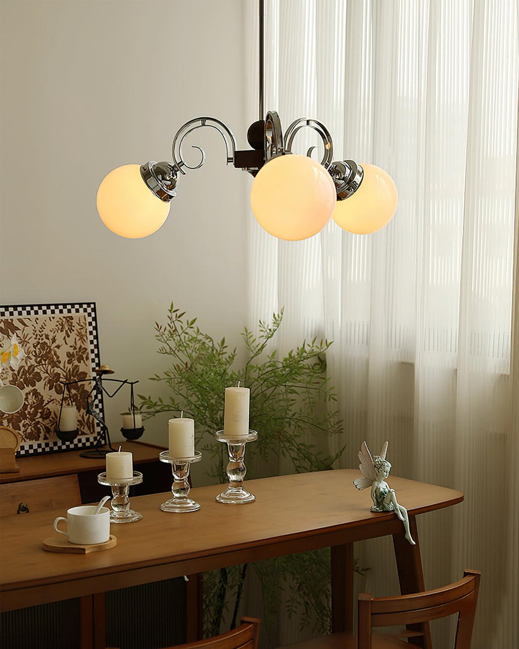 Kotter Lustre Crème Bras Courbés en Nickel Satiné Sculptural - Neutralighting