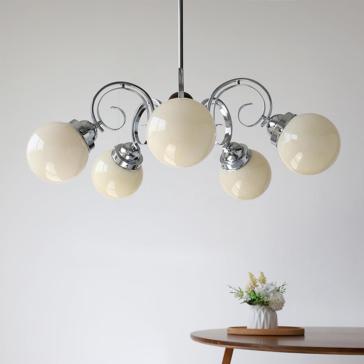 Kotter Lustre Crème Bras Courbés en Nickel Satiné Sculptural - Neutralighting