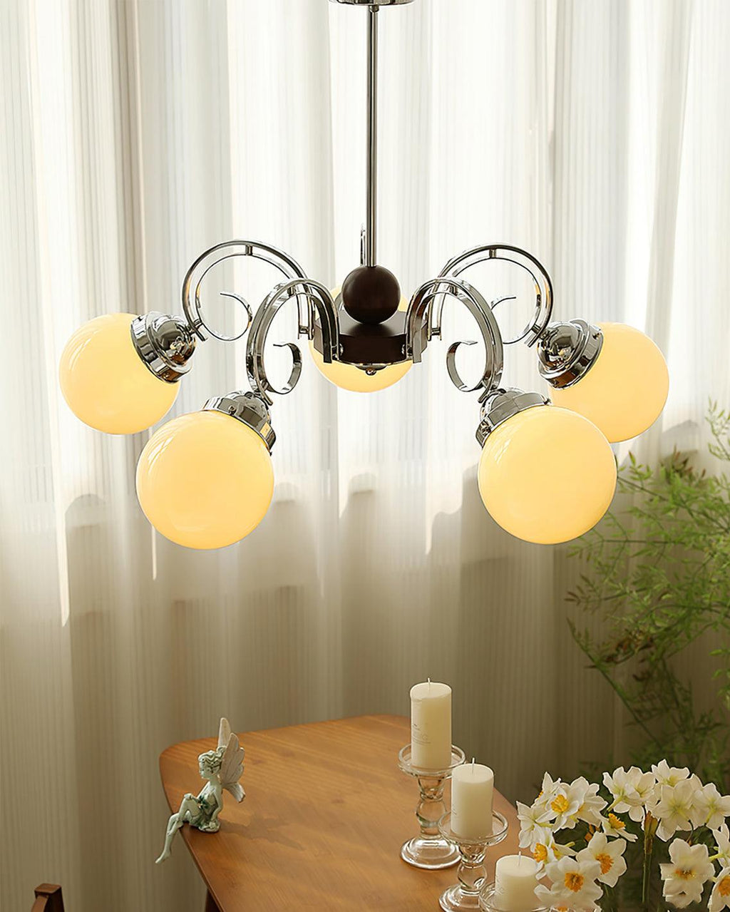 Kotter Lustre Crème Bras Courbés en Nickel Satiné Sculptural - Neutralighting