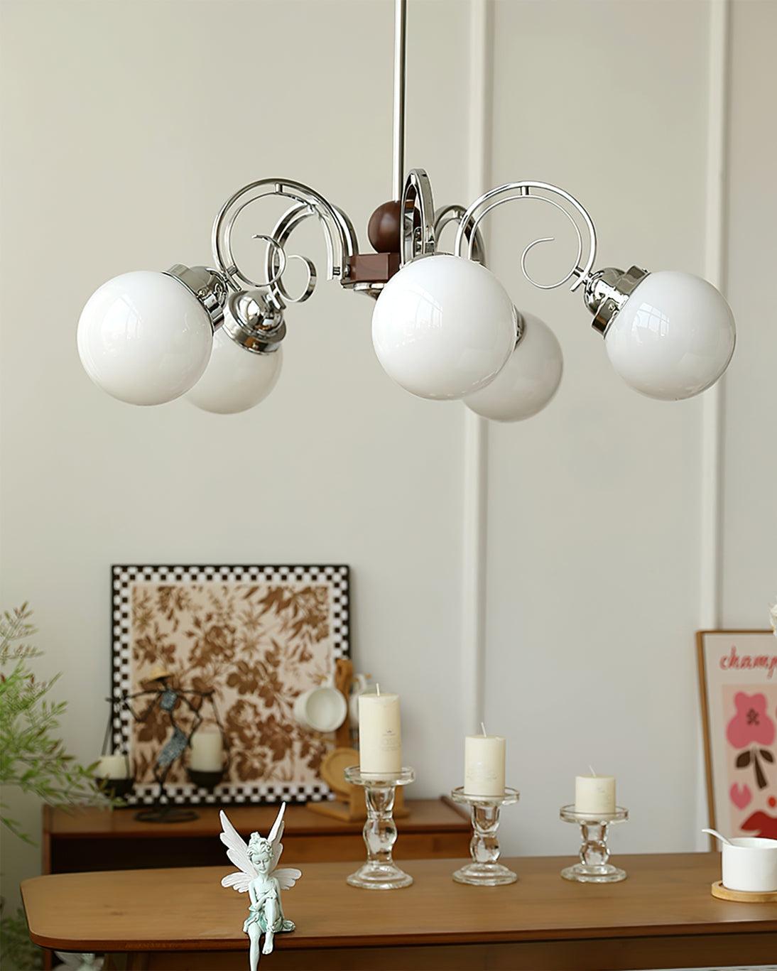 Kotter Lustre Crème Bras Courbés en Nickel Satiné Sculptural - Neutralighting