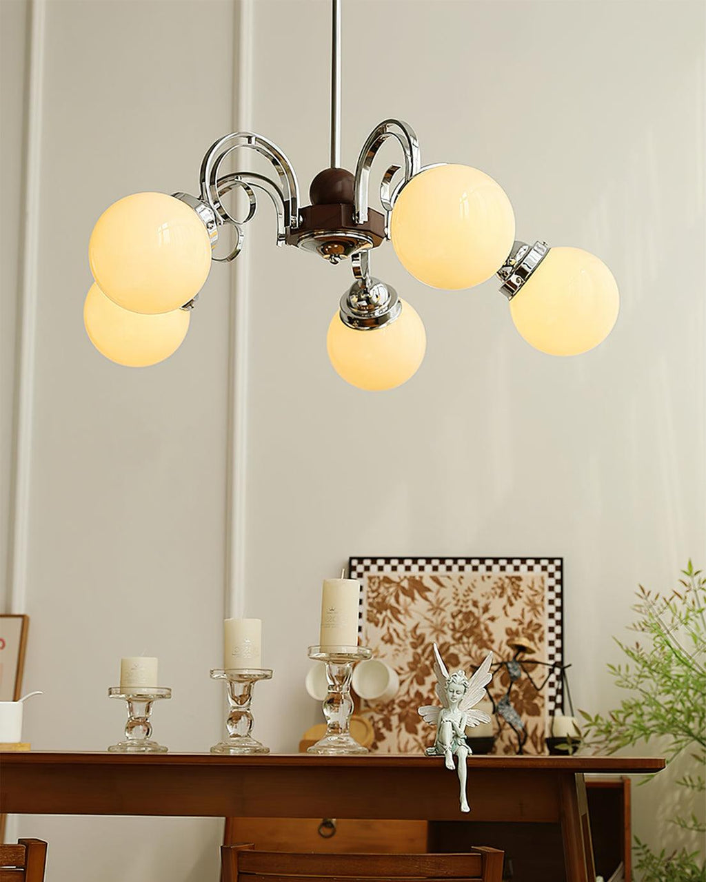 Kotter Lustre Crème Bras Courbés en Nickel Satiné Sculptural - Neutralighting