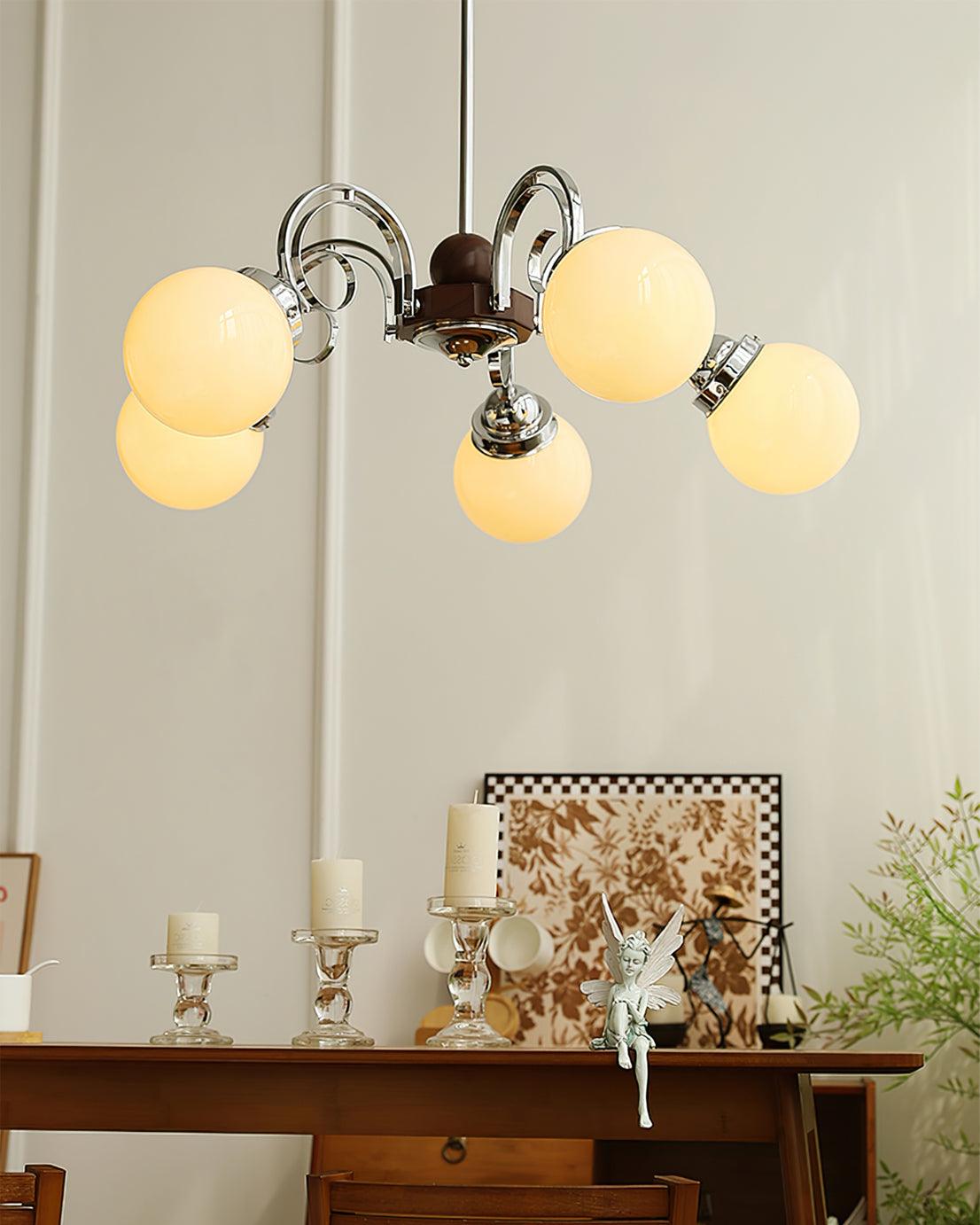 Kotter Lustre Crème Bras Courbés en Nickel Satiné Sculptural - Neutralighting