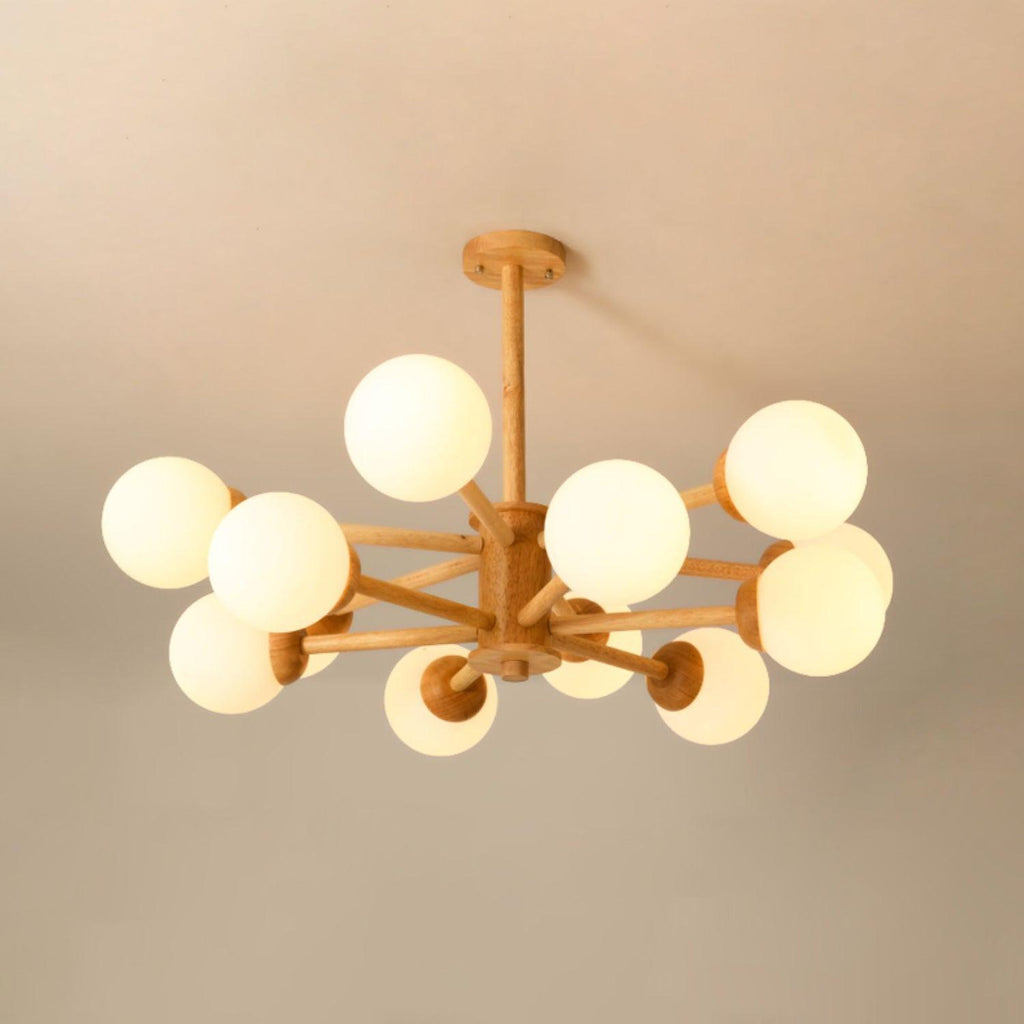 Lustra Chandelier en Bois Globe Minimaliste Naturel - Neutralighting