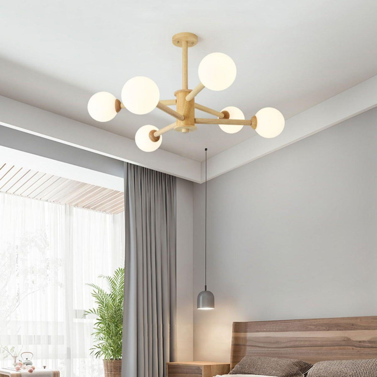 Lustra Chandelier en Bois Globe Minimaliste Naturel - Neutralighting