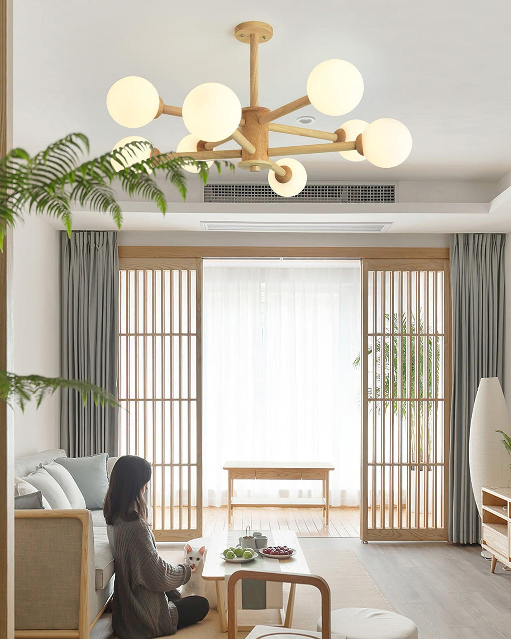 Lustra Chandelier en Bois Globe Minimaliste Naturel - Neutralighting