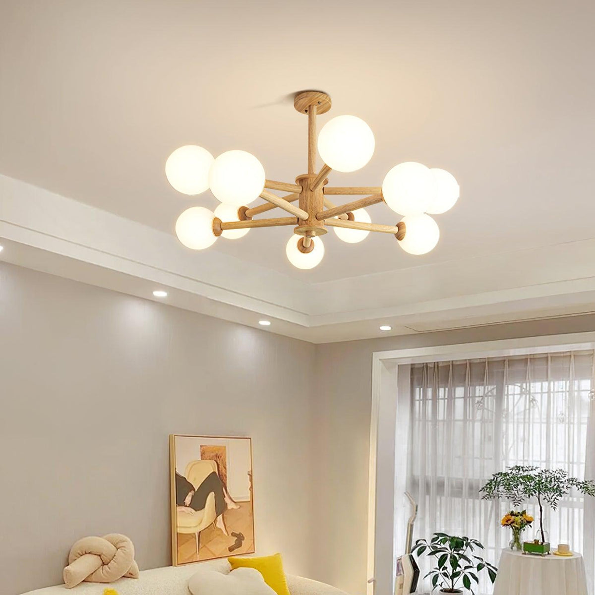 Lustra Chandelier en Bois Globe Minimaliste Naturel - Neutralighting
