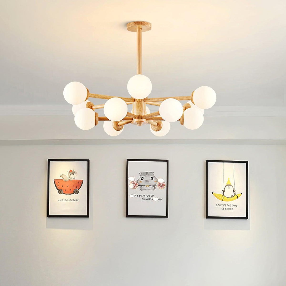 Lustra Chandelier en Bois Globe Minimaliste Naturel - Neutralighting