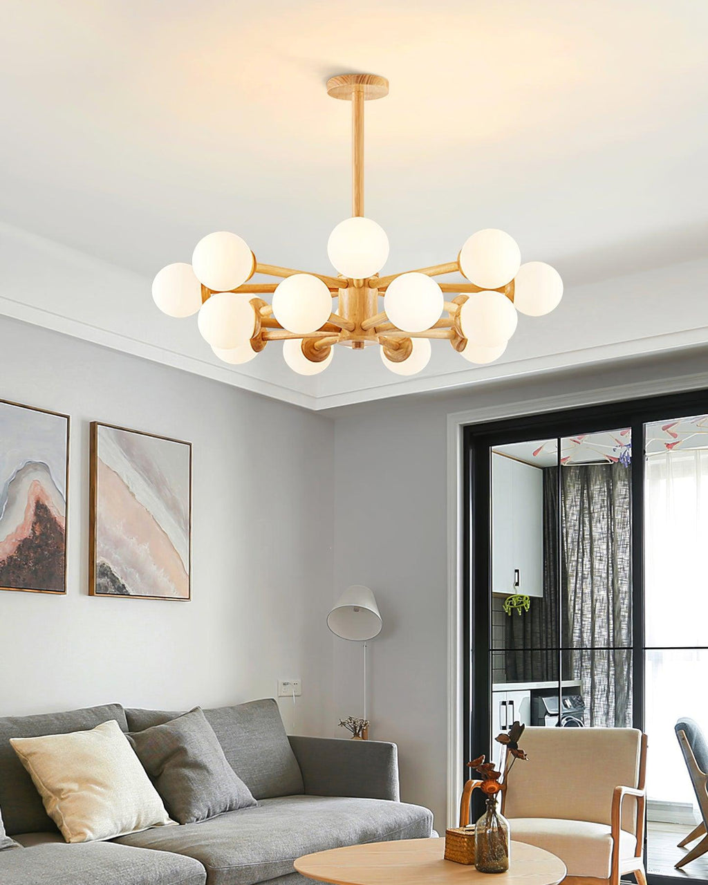Lustra Chandelier en Bois Globe Minimaliste Naturel - Neutralighting