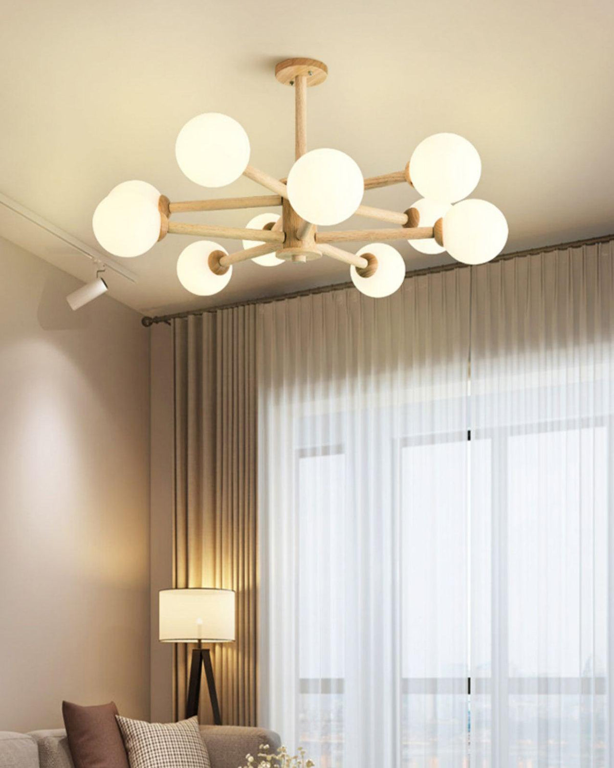 Lustra Chandelier en Bois Globe Minimaliste Naturel - Neutralighting