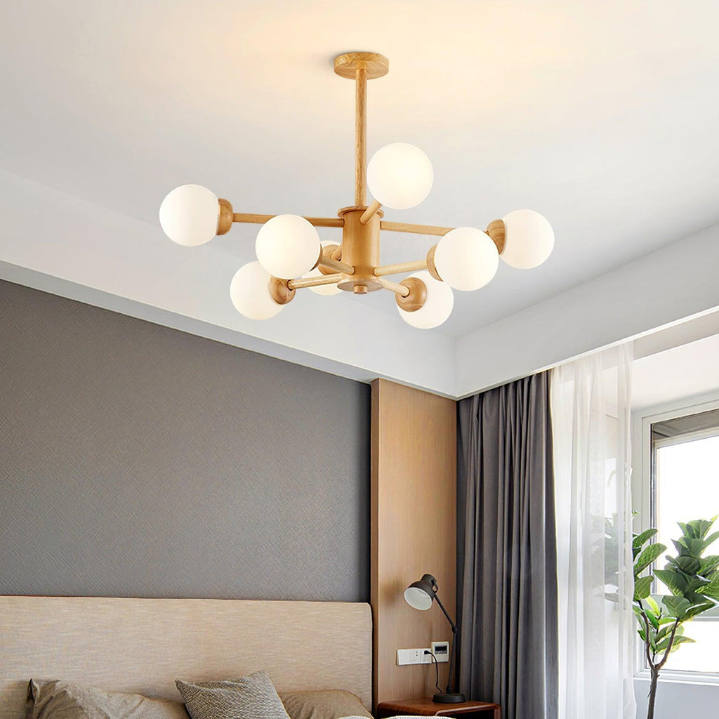 Lustra Chandelier en Bois Globe Minimaliste Naturel - Neutralighting
