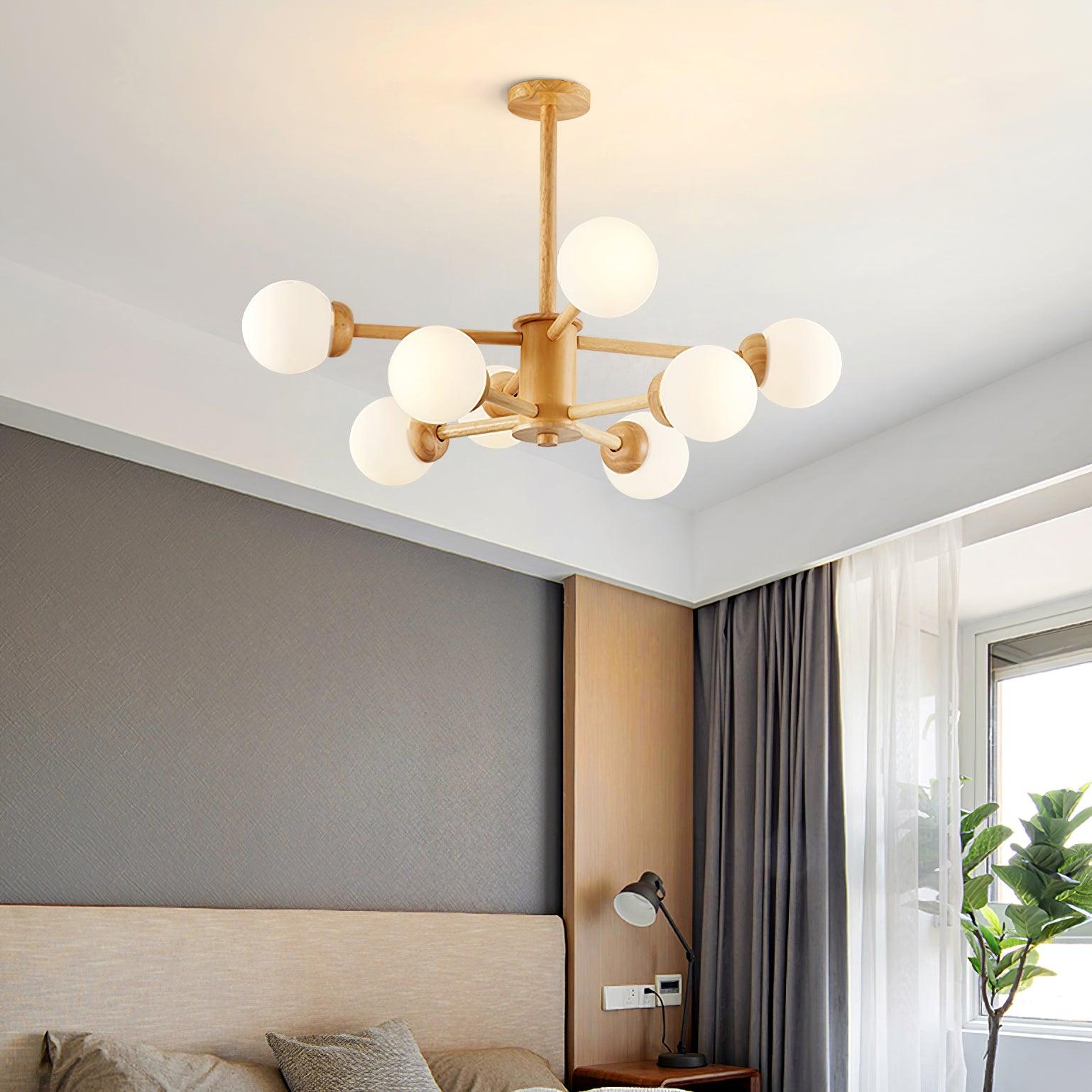Lustra Chandelier en Bois Globe Minimaliste Naturel - Neutralighting