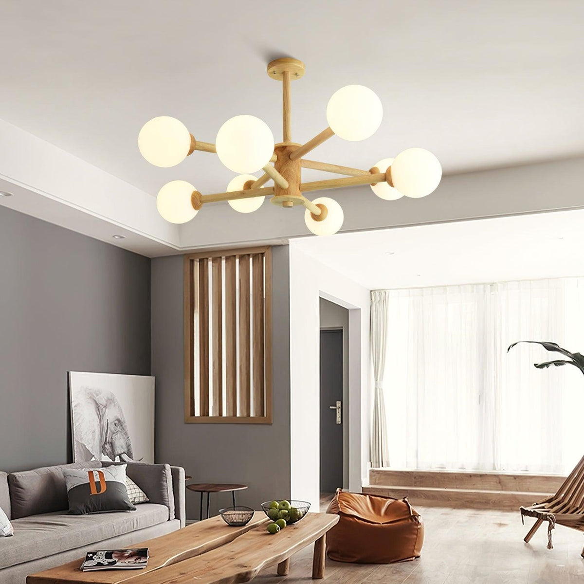 Lustra Chandelier en Bois Globe Minimaliste Naturel - Neutralighting