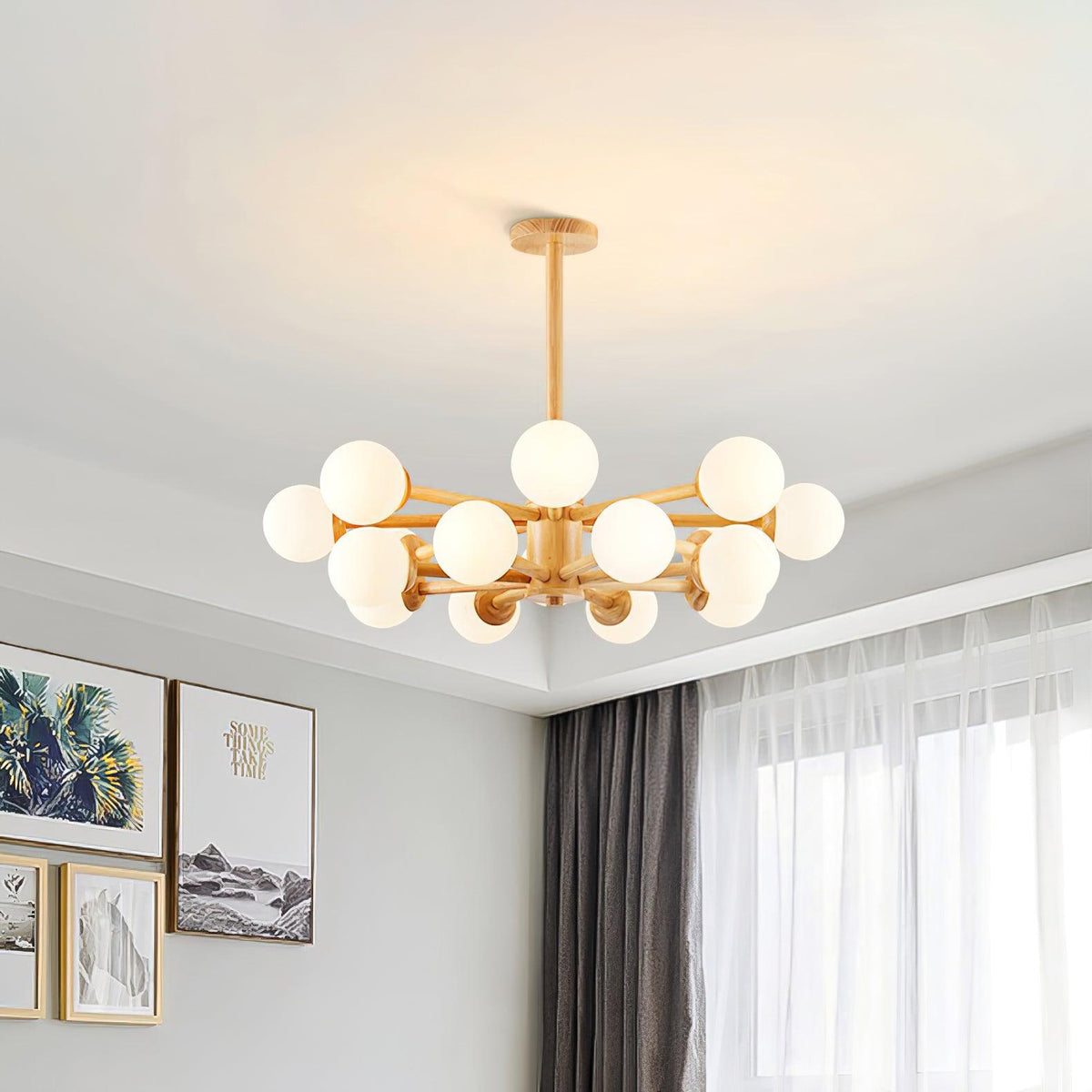 Lustra Chandelier en Bois Globe Minimaliste Naturel - Neutralighting