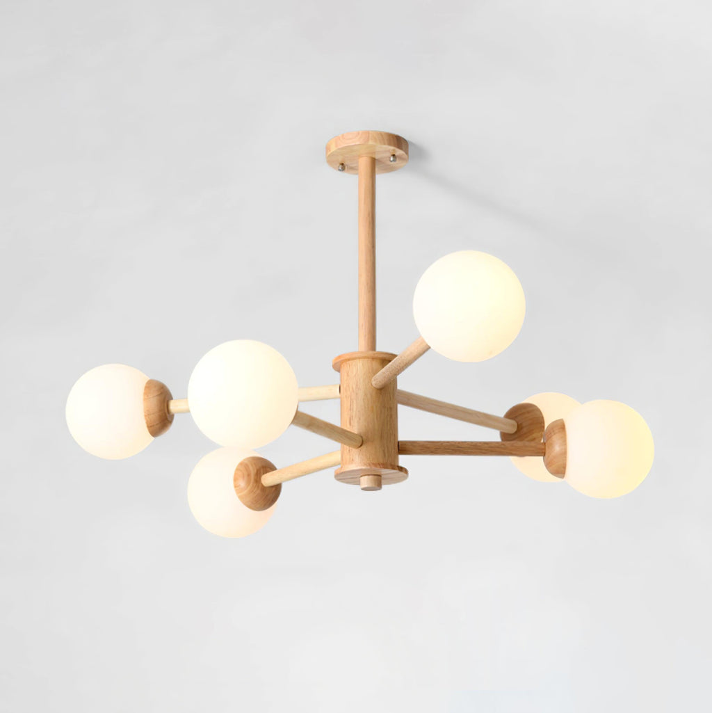 Lustra Chandelier en Bois Globe Minimaliste Naturel - Neutralighting