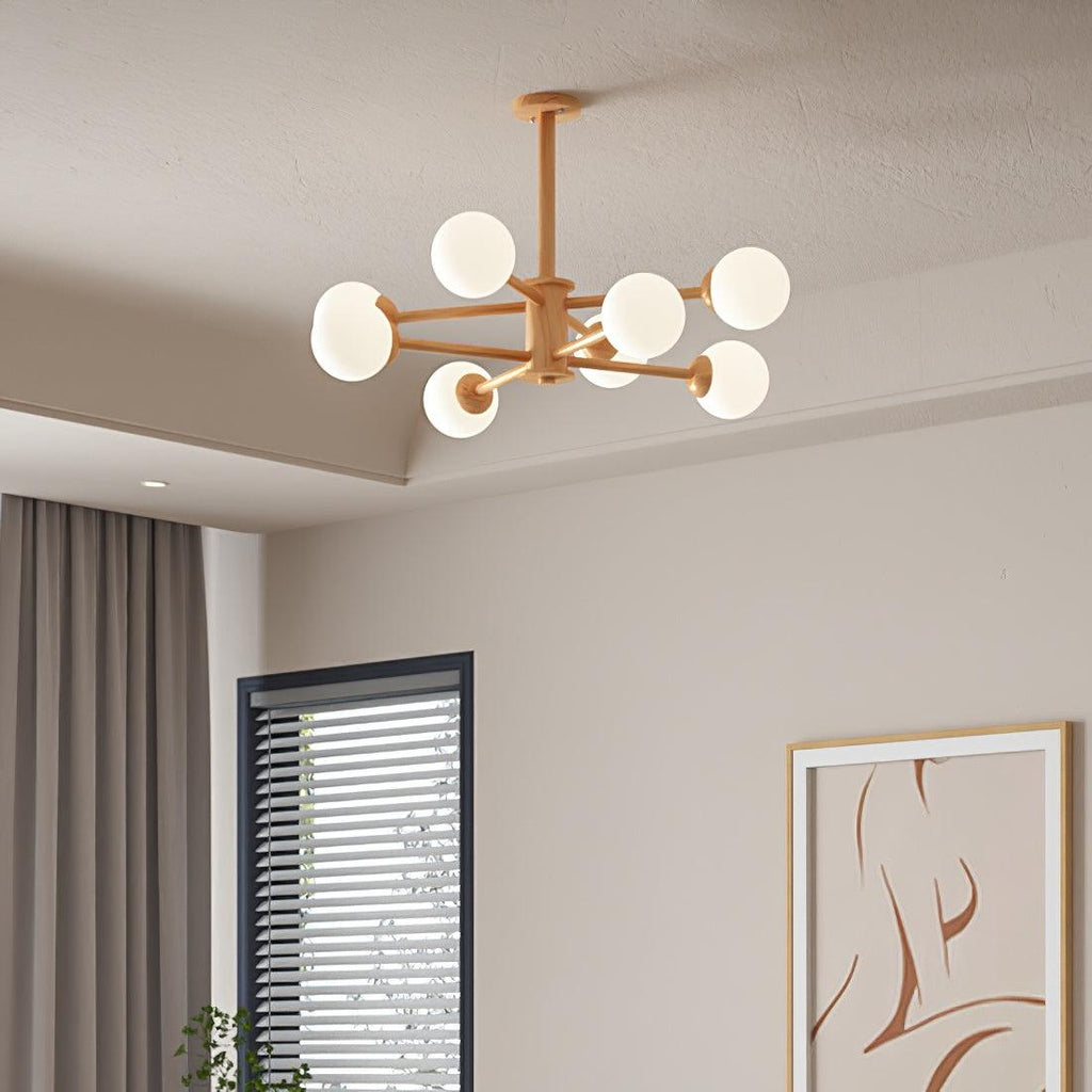 Lustra Chandelier en Bois Globe Minimaliste Naturel - Neutralighting