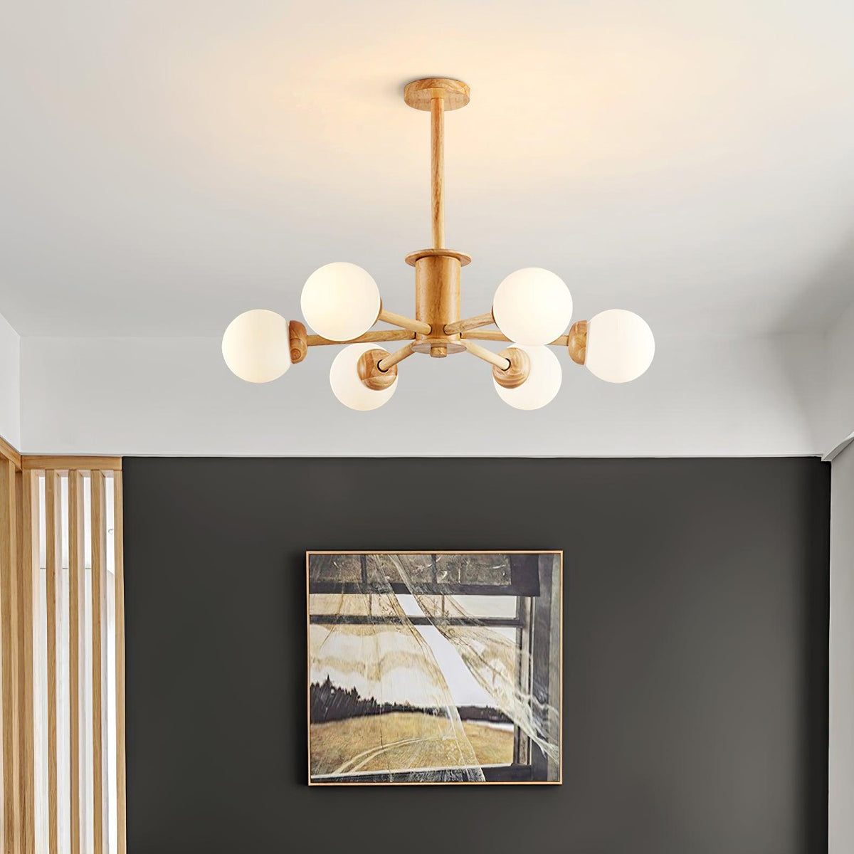 Lustra Chandelier en Bois Globe Minimaliste Naturel - Neutralighting