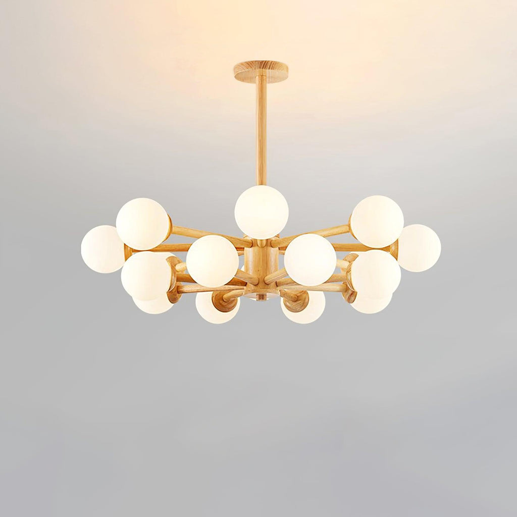Lustra Chandelier en Bois Globe Minimaliste Naturel - Neutralighting