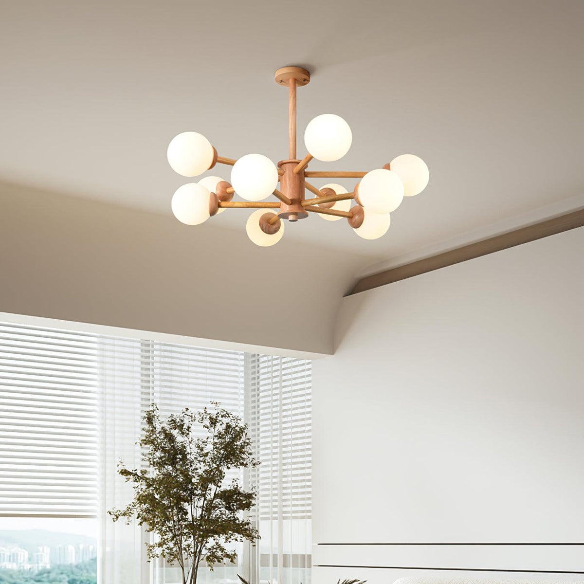 Lustra Chandelier en Bois Globe Minimaliste Naturel - Neutralighting