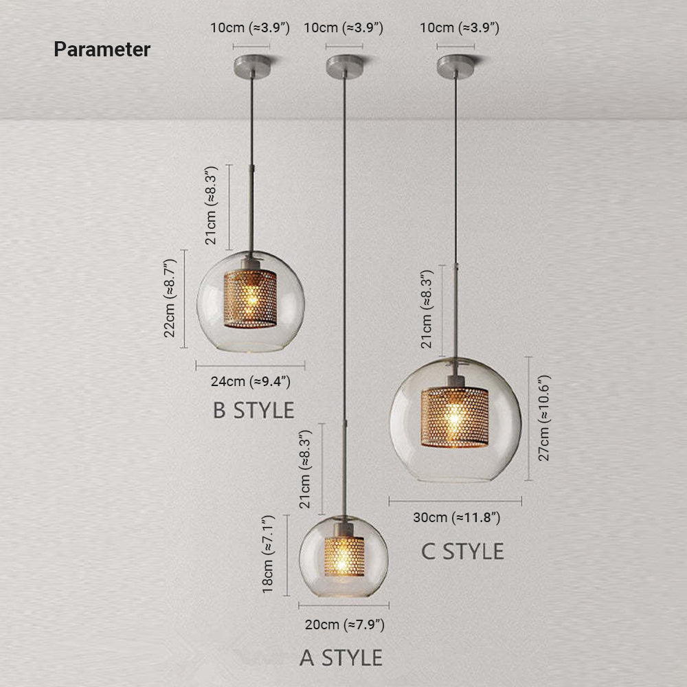 Hessa Suspension Globe/Cylindre Moderne. Métal/Verre. Doré/Argent. Salon - Neutralighting