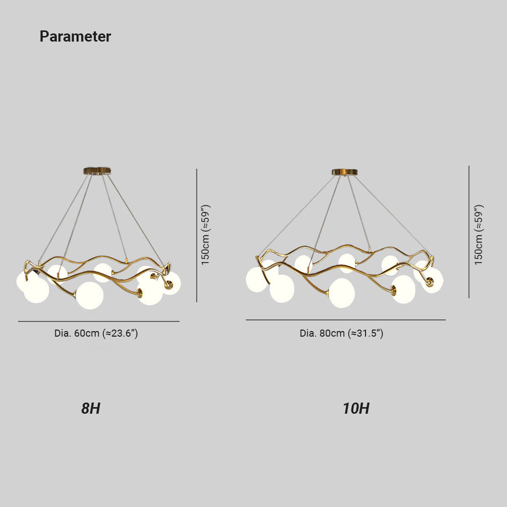 Valentina Lustre Modern Designe, Vague, Métal/Verre, Blanc/Or - Neutralighting