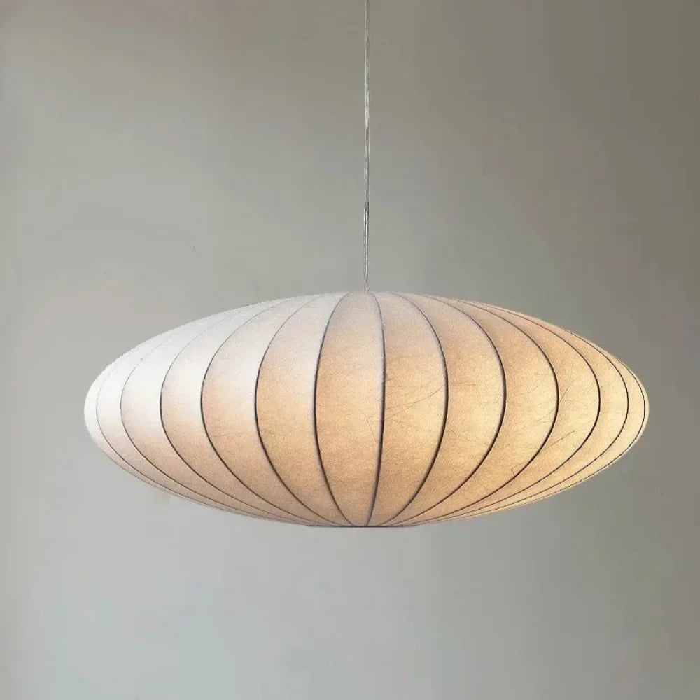 Lampe Japonaise Suspendue Ovale Lise Ouverture en Tissu - Texture Délicate & Ambiance Paisible