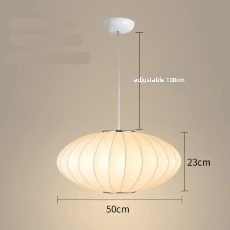 Lampe Japonaise Suspendue Ovale Lise Ouverture en Tissu - Texture Délicate & Ambiance Paisible