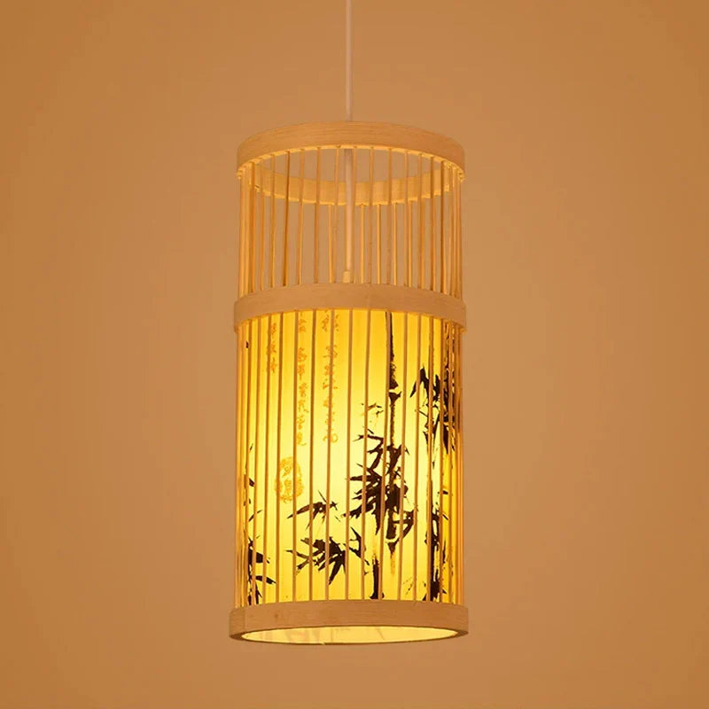 Lampe à poser — Suspendue Bambou à Motifs Noirs