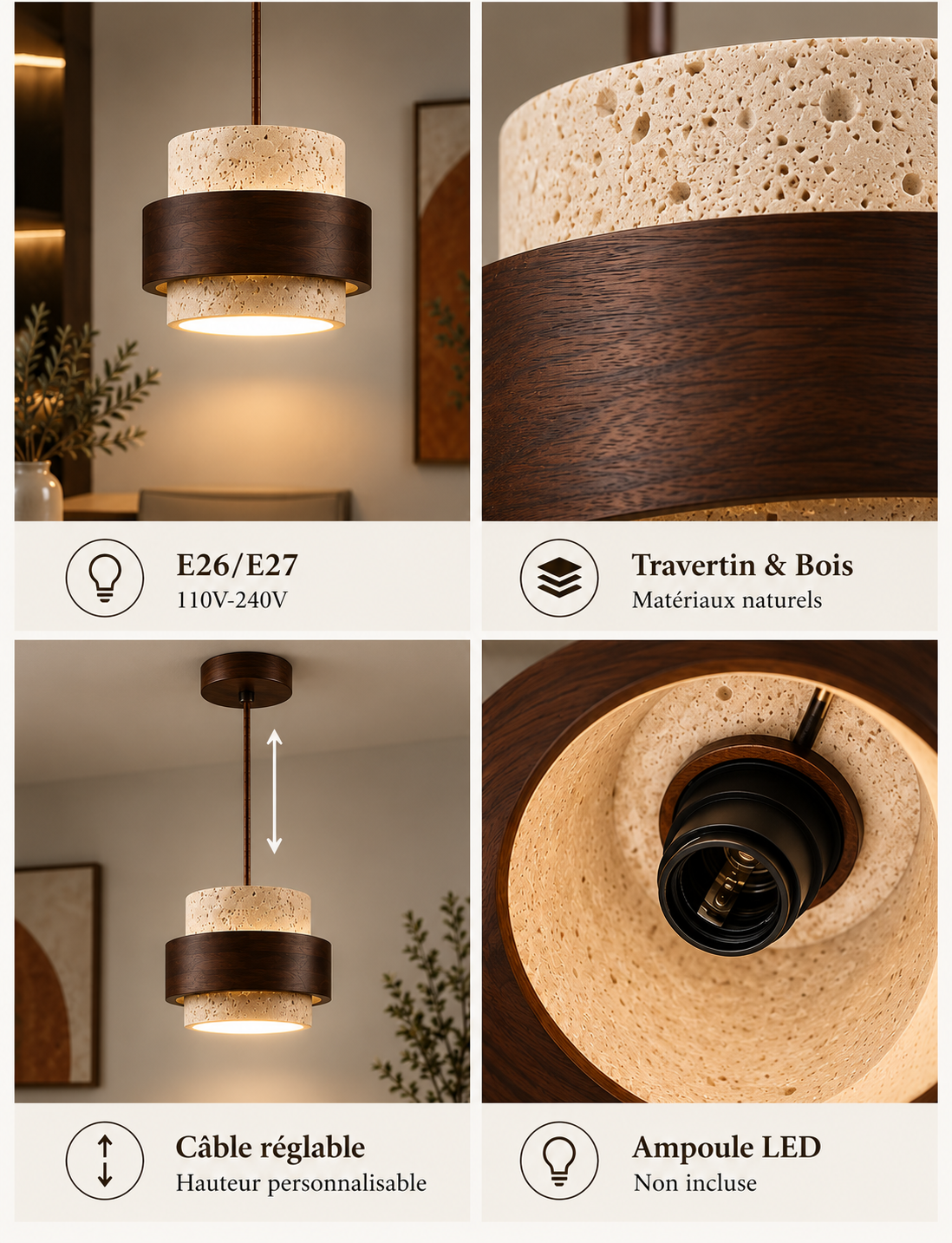 Suspension Travertin Isaline pour Salon - Matière Naturelle & Esprit Serein