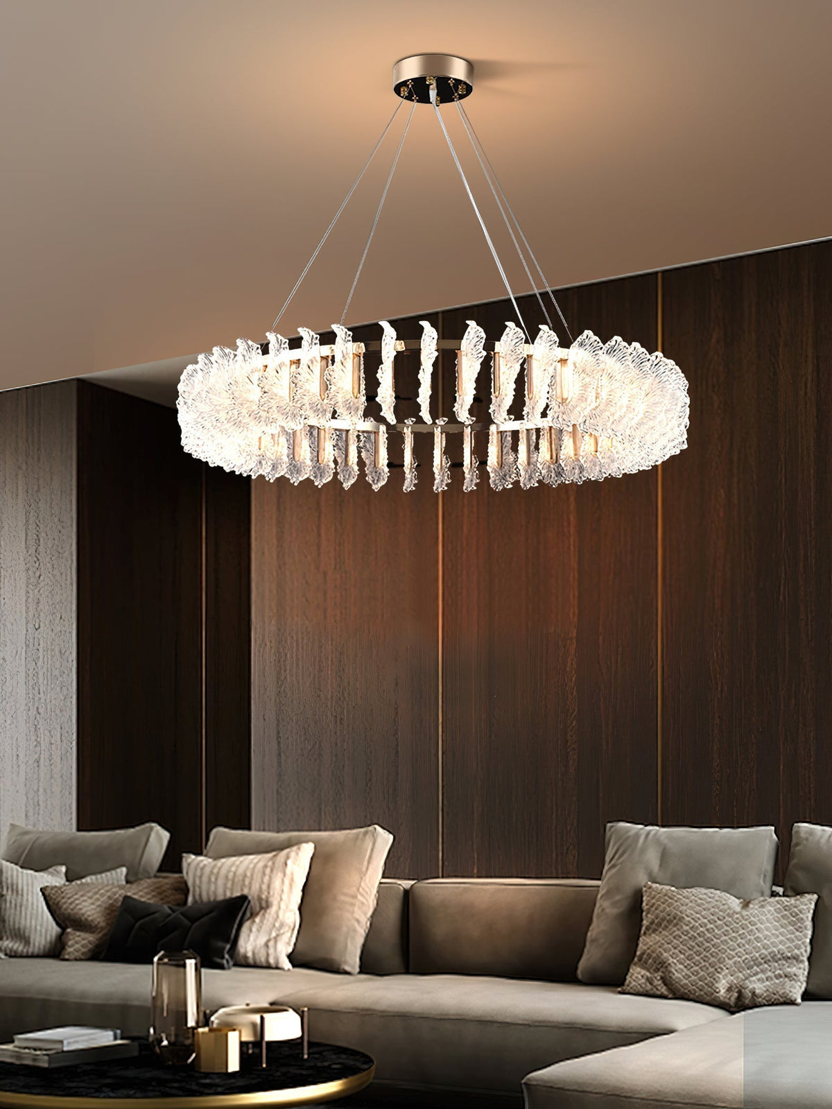 Chandelier en Verre et Acrylique de Luxe Ulcarir Feuille - Neutralighting