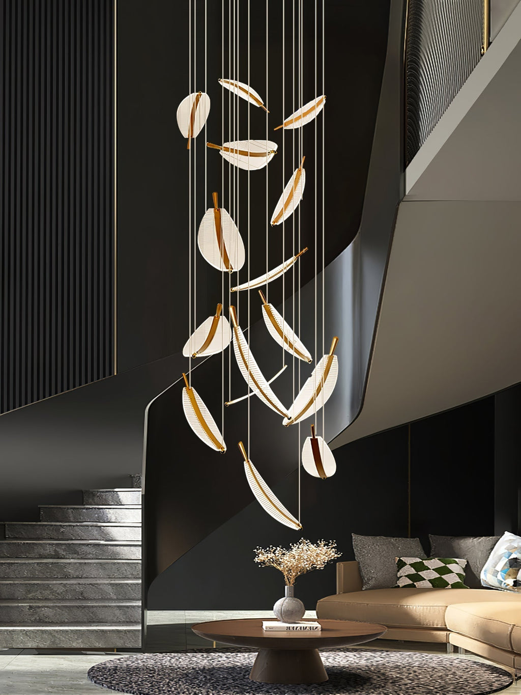 Lustra Chandelier Leaf Acrylic Gold Elegant Modern - Neutralighting