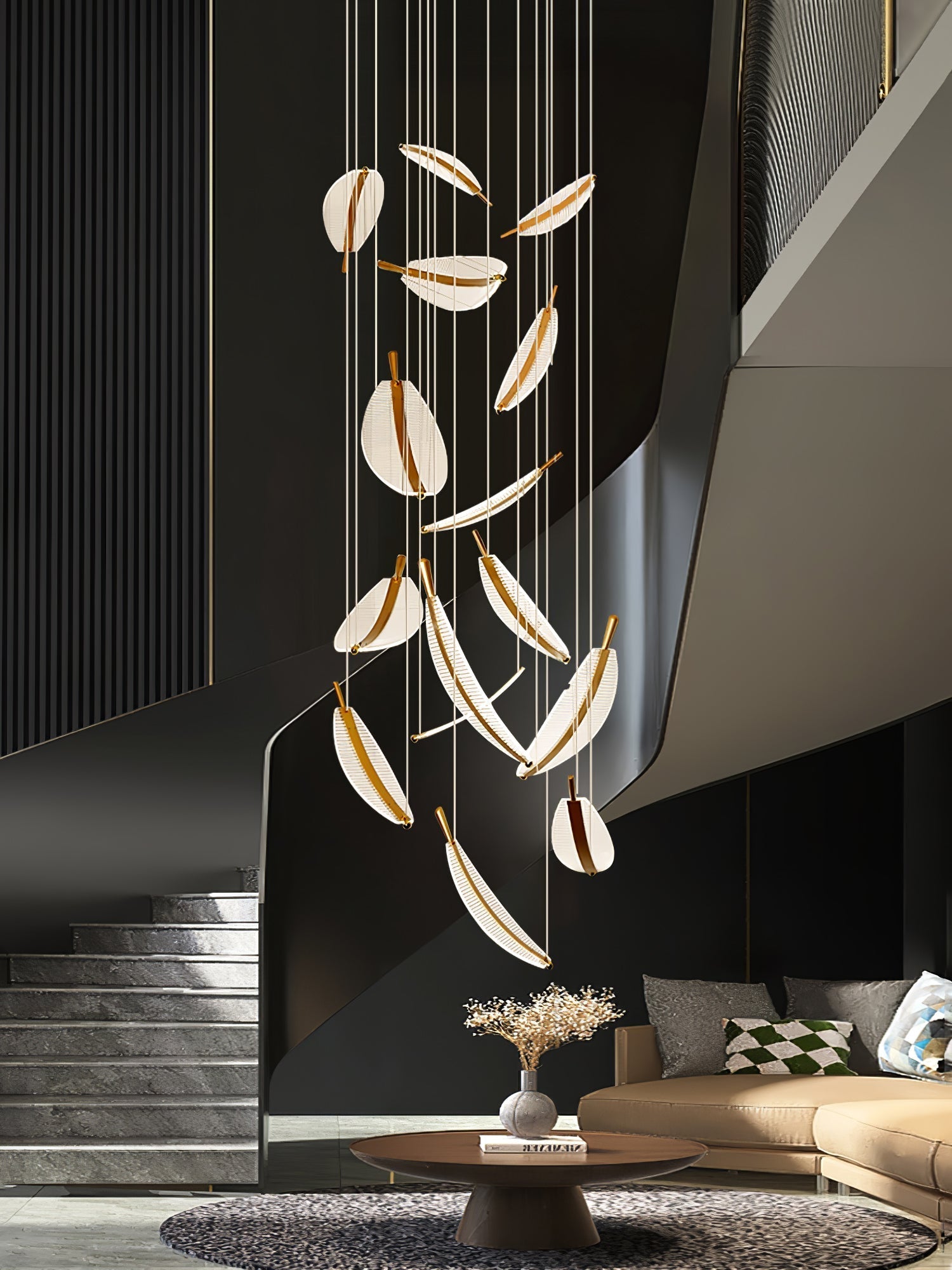 Lustra Chandelier Leaf Acrylic Gold Elegant Modern - Neutralighting