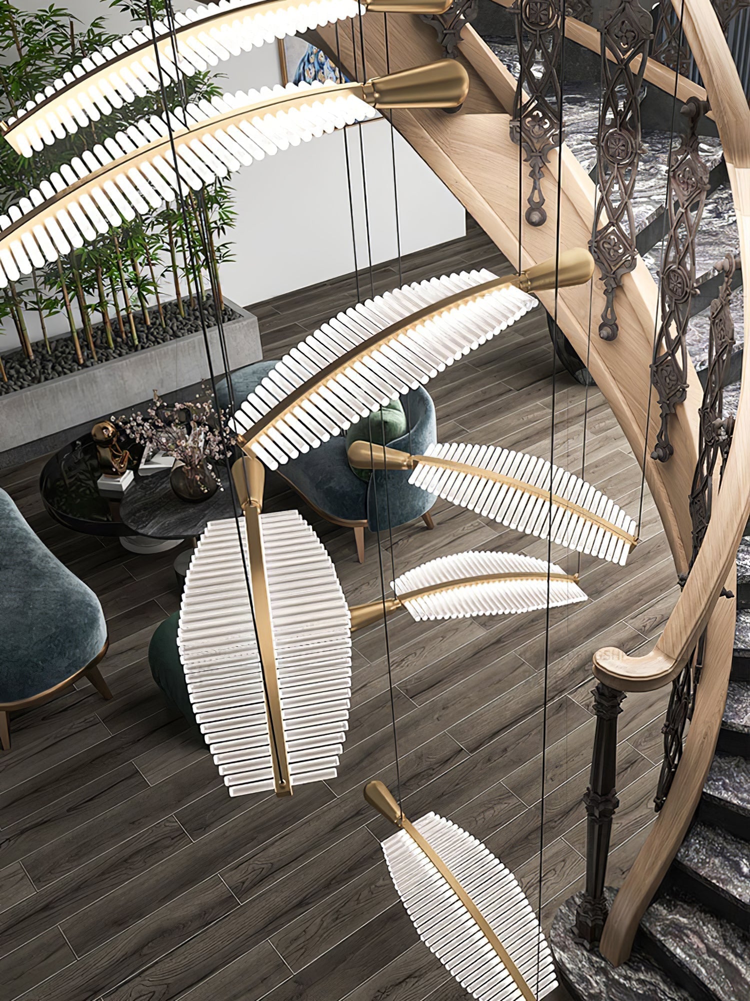 Lustra Chandelier Leaf Acrylic Gold Elegant Modern - Neutralighting