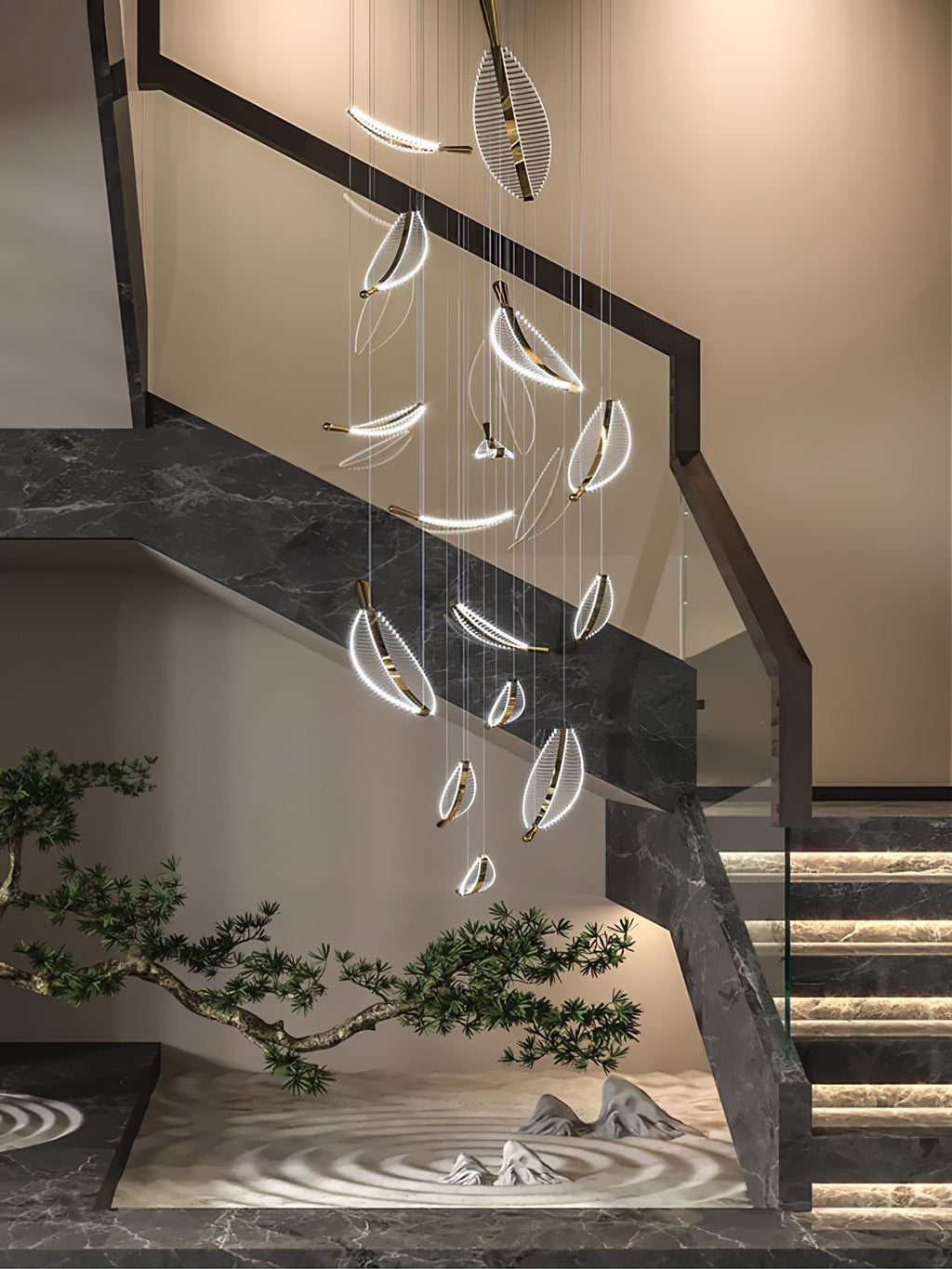 Lustra Chandelier Leaf Acrylic Gold Elegant Modern - Neutralighting