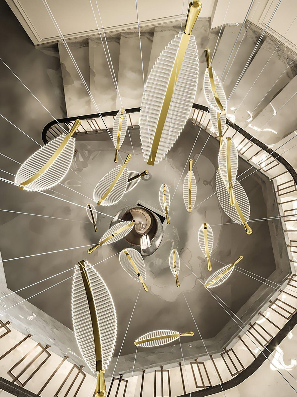 Lustra Chandelier Leaf Acrylic Gold Elegant Modern - Neutralighting