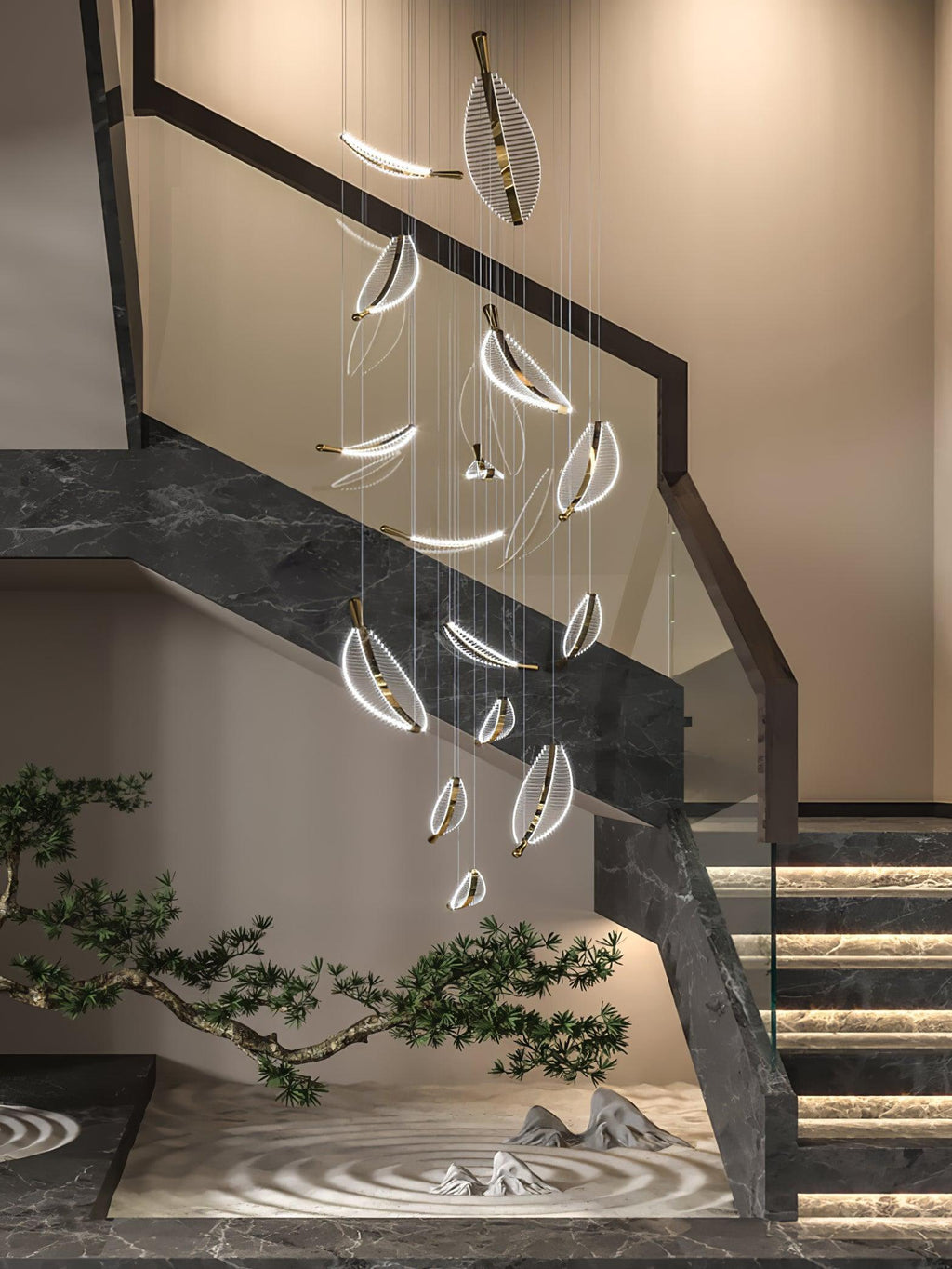 Lustra Chandelier Leaf Acrylic Gold Elegant Modern - Neutralighting