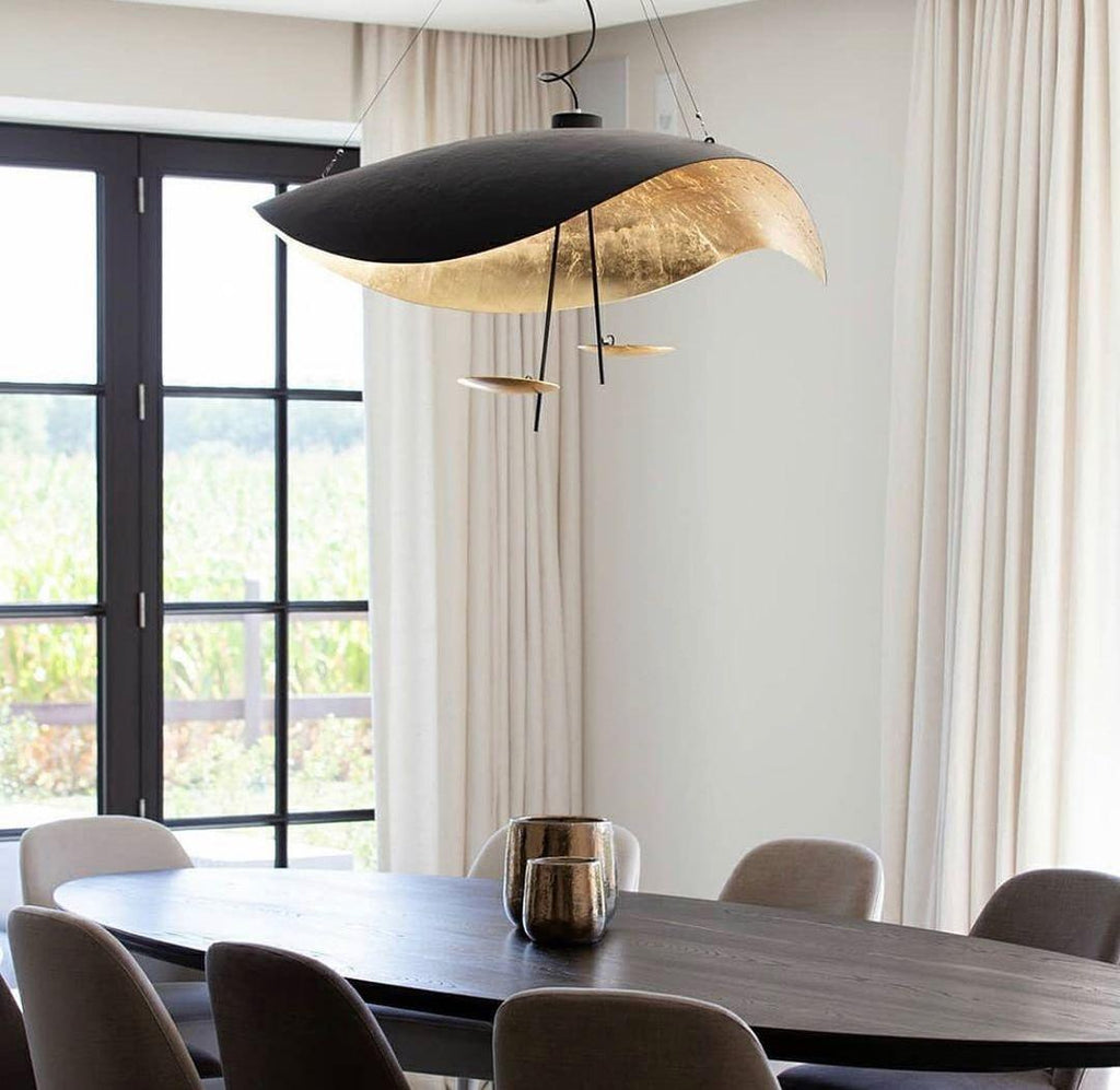 Lustra Suspension Lampe Abat-jour Courbé Noir et Or - Neutralighting