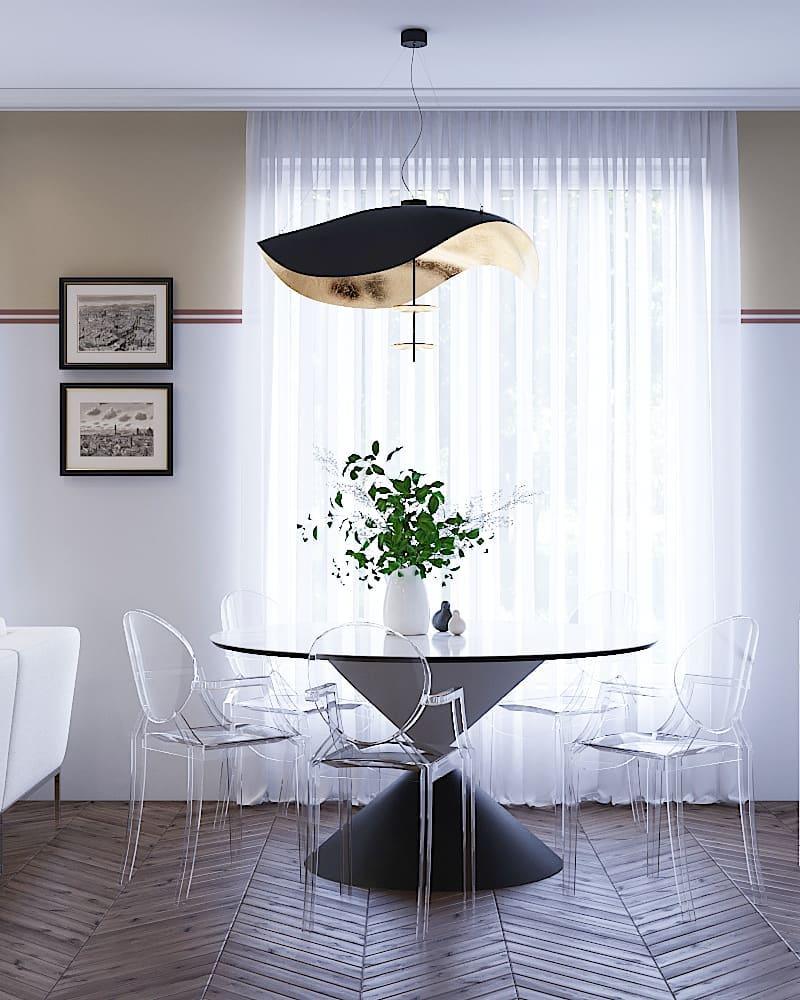 Lustra Suspension Lampe Abat-jour Courbé Noir et Or - Neutralighting