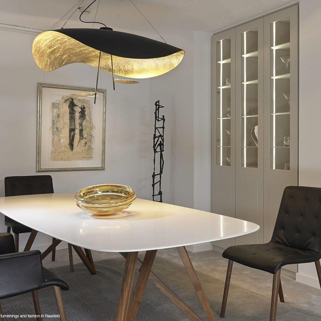 Lustra Suspension Lampe Abat-jour Courbé Noir et Or - Neutralighting