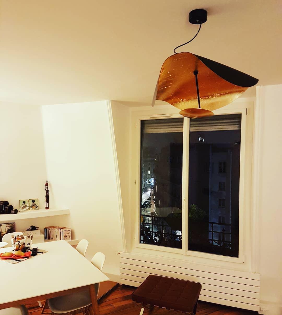 Lustra Suspension Lampe Abat-jour Courbé Noir et Or - Neutralighting