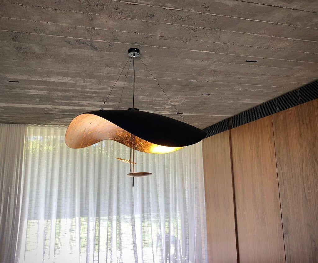 Lustra Suspension Lampe Abat-jour Courbé Noir et Or - Neutralighting