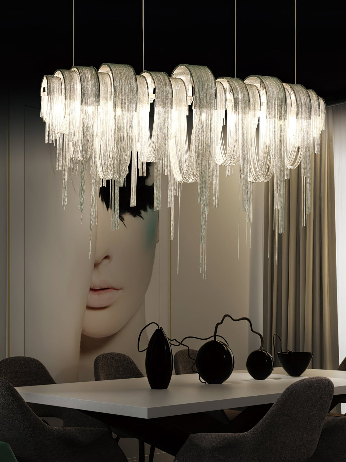 Lustra Lustre Superposé Chaîne Nickel Luxe - Neutralighting