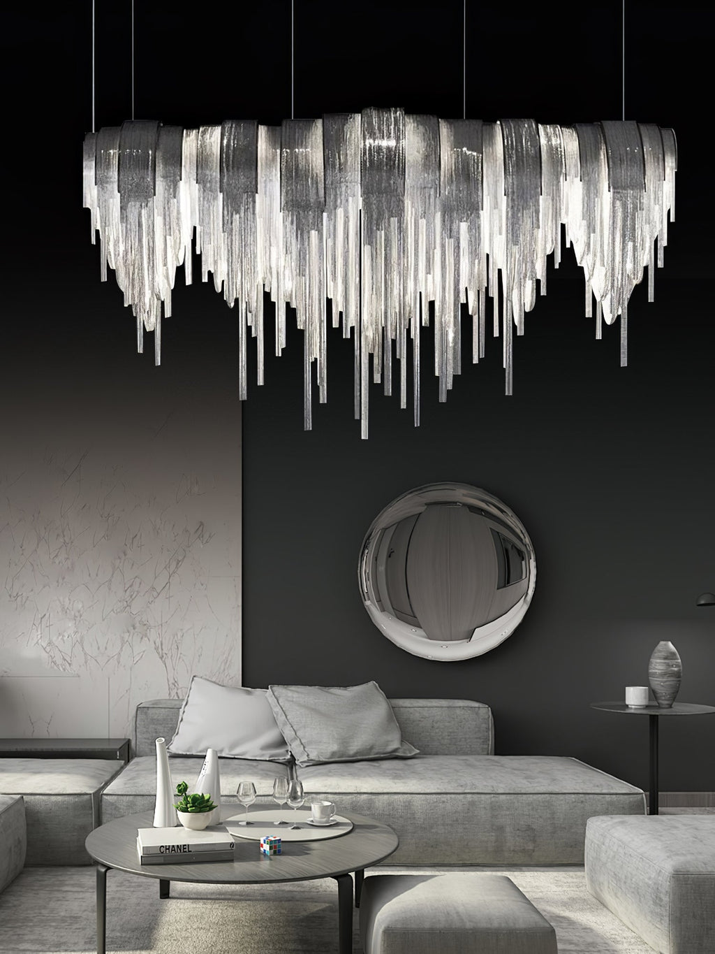 Lustra Lustre Superposé Chaîne Nickel Luxe - Neutralighting