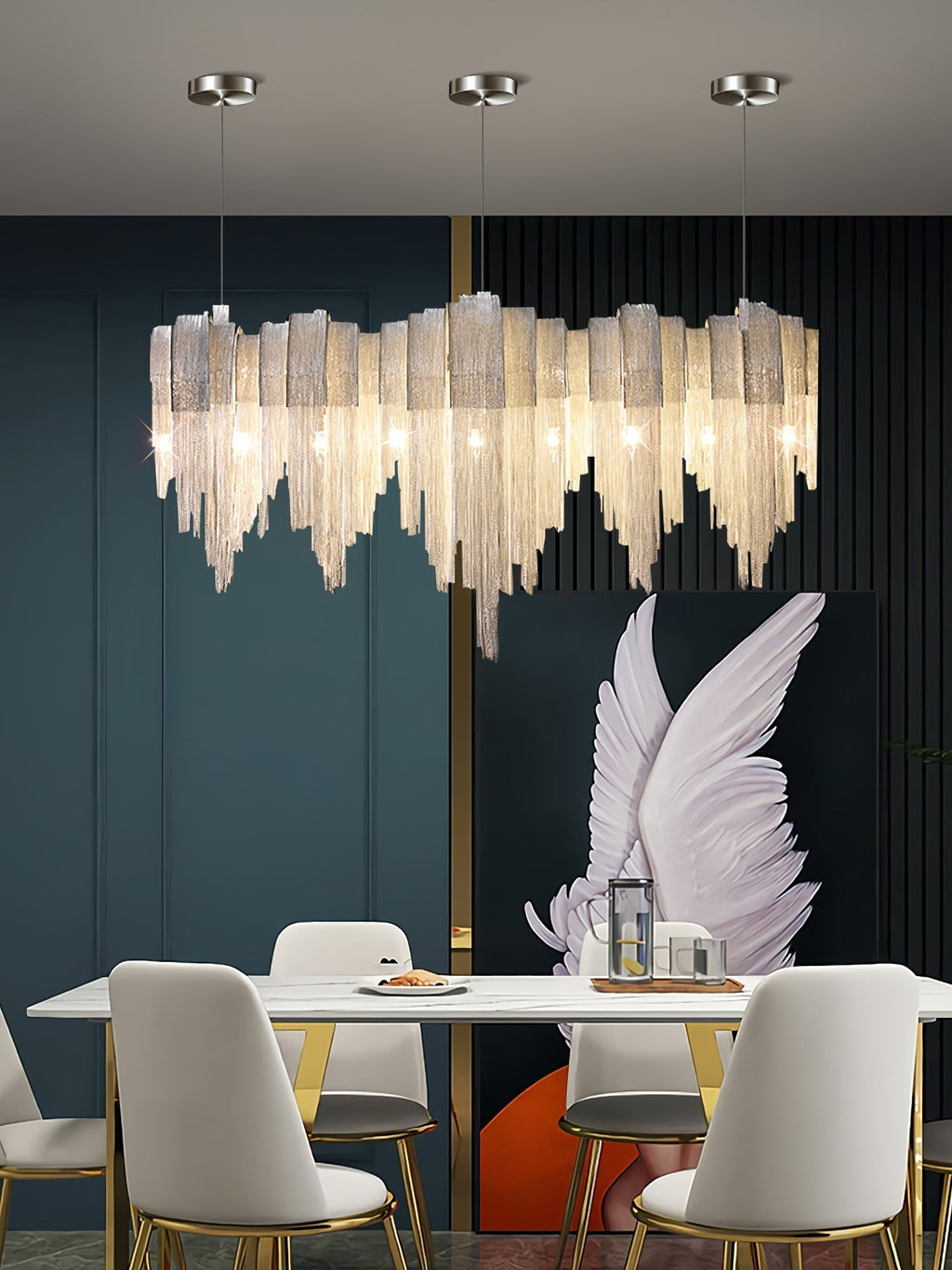 Lustra Lustre Superposé Chaîne Nickel Luxe - Neutralighting