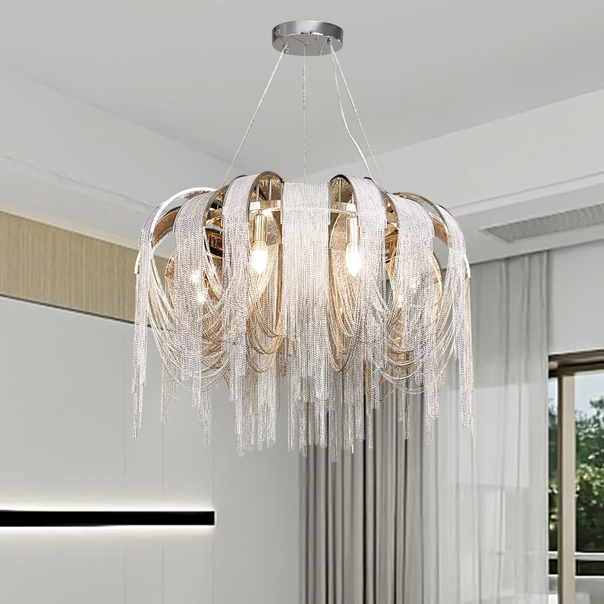 Lustra Lustre Superposé Chaîne Nickel Luxe - Neutralighting