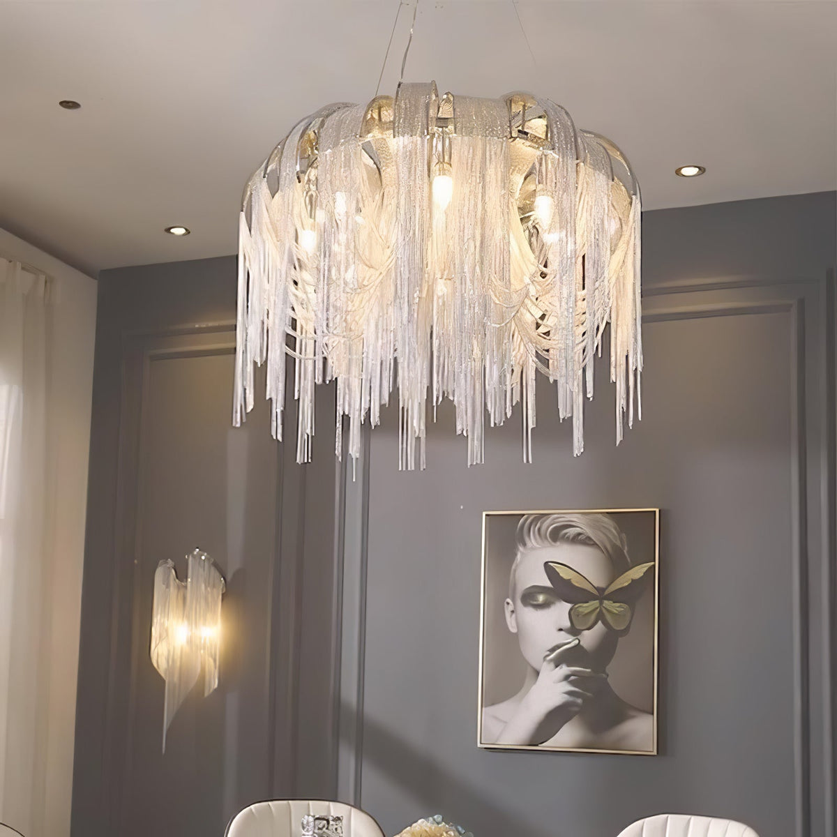 Lustra Lustre Superposé Chaîne Nickel Luxe - Neutralighting