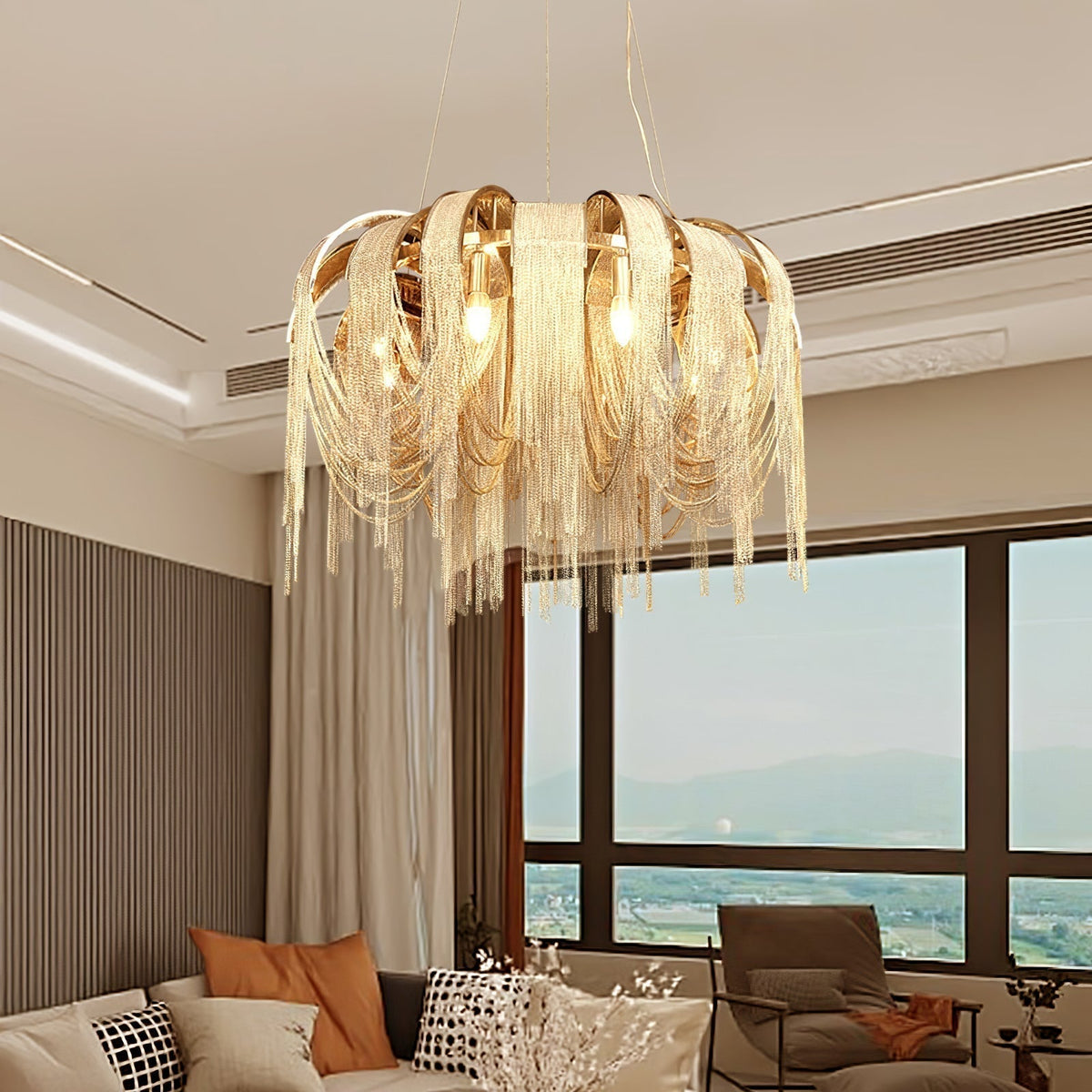 Lustra Lustre Superposé Chaîne Nickel Luxe - Neutralighting