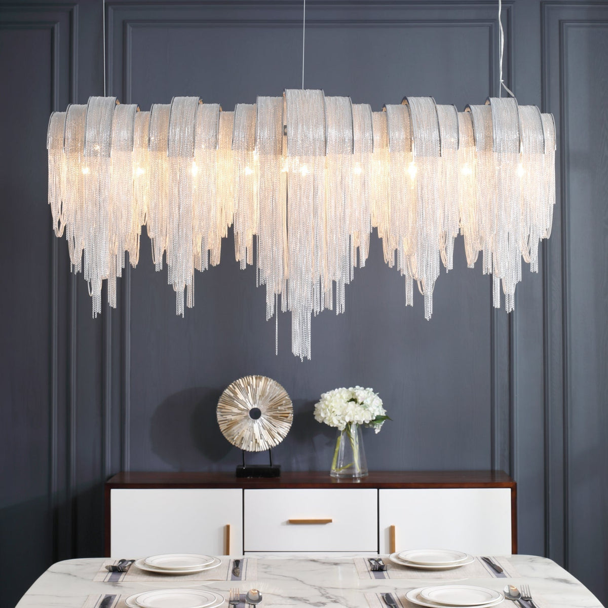 Lustra Lustre Superposé Chaîne Nickel Luxe - Neutralighting
