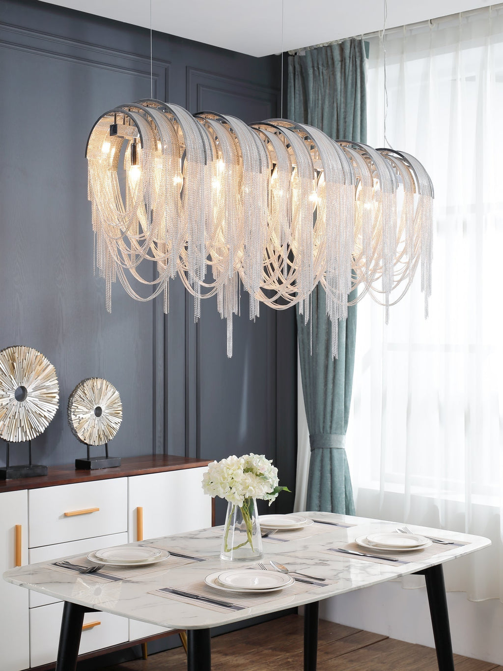 Lustra Lustre Superposé Chaîne Nickel Luxe - Neutralighting